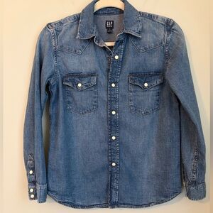 GAP Kids Medium Wash Denim Snap Button-Down Shirt, Size XL